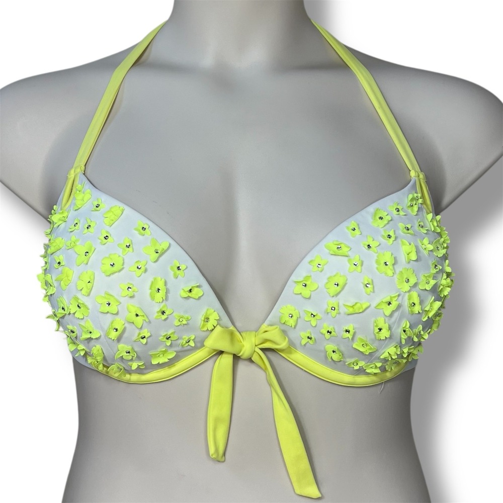 Victoria's Secret Gorgeous Push Up Bikini Swim Top Women's 36D Neon Floral Bling